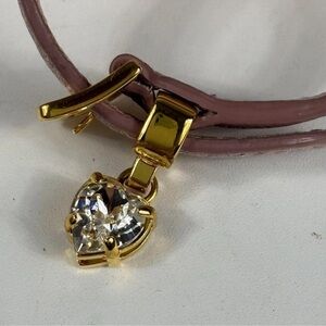 MIU MIU Madras Leather Bracelet Pink Gold Heart Crystal Bijoux  Japan